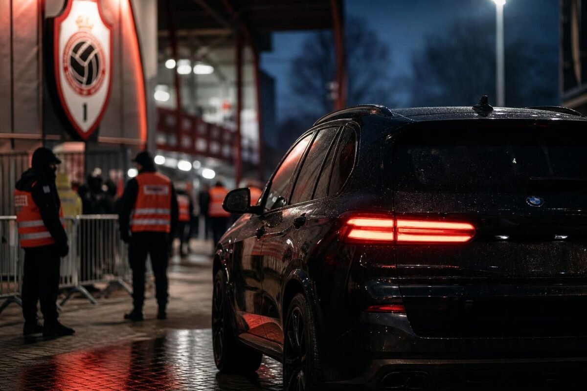 Transfercontext rond Royal Antwerp FC in een gespannen stadionomgeving zonder herkenbare gezichten