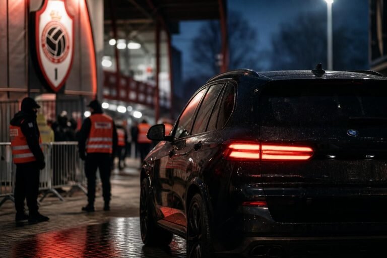Transfercontext rond Royal Antwerp FC in een gespannen stadionomgeving zonder herkenbare gezichten