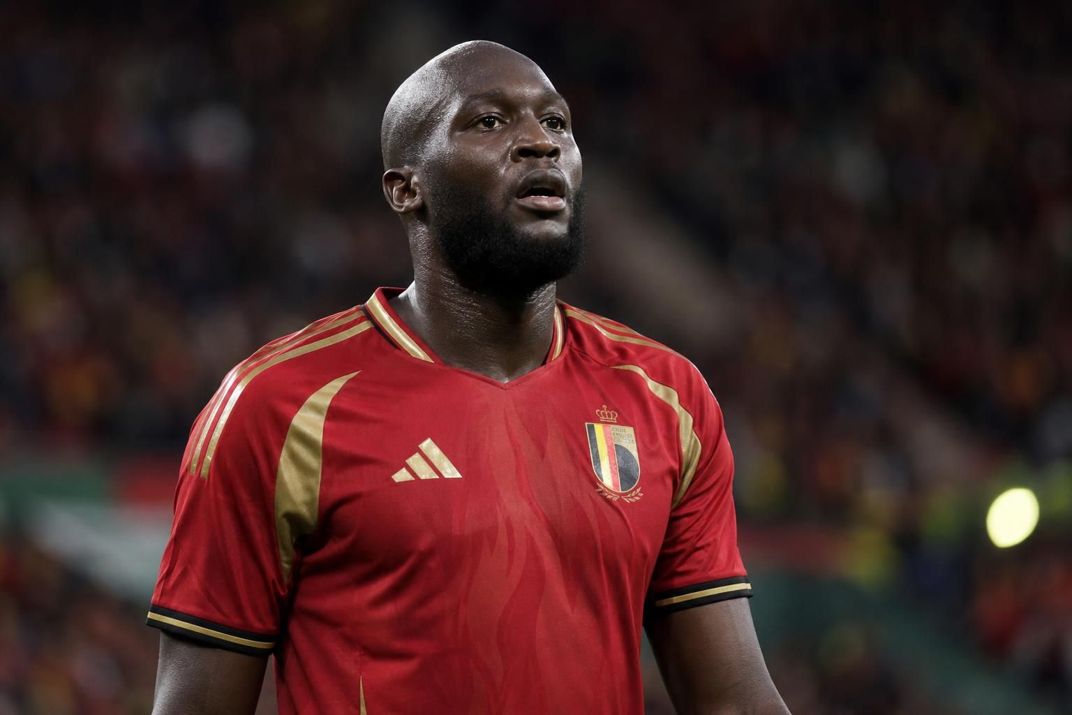 Romelu Lukaku in een gespannen wedstrijdmoment bij de Rode Duivels