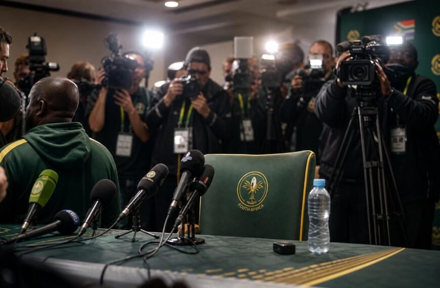 Gespannen persmoment rond Zuid-Afrika voor de wedstrijd tegen Tsjechiรซ