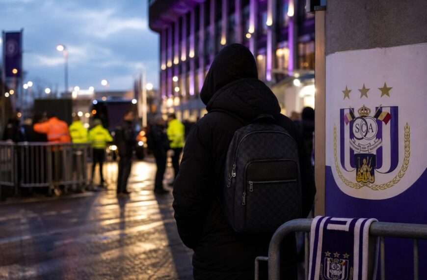 Transfersfeer rond RSC Anderlecht in een stadionomgeving.