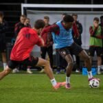 Rode Duivels tijdens een training in aanloop naar een WK-wedstrijd