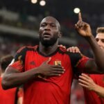 Romelu Lukaku viert met de Rode Duivels tijdens de oefenmatch tegen Kroatië