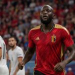 Romelu Lukaku in een gespannen wedstrijdmoment bij de Rode Duivels.