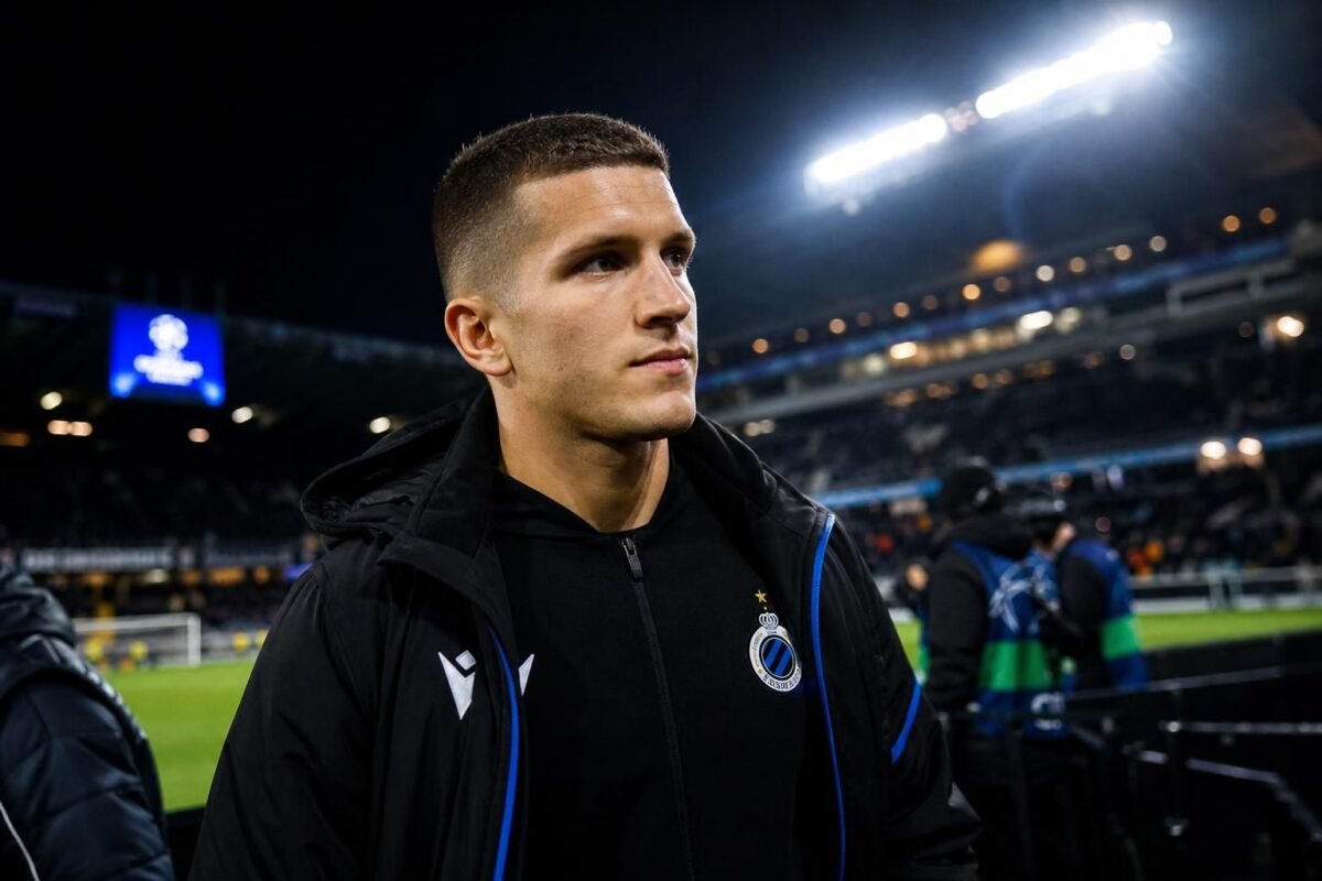 Christos Tzolis in de context van Club Brugge tijdens transfergeruchten rond Arsenal en Borussia Dortmund
