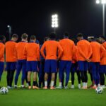 Spelers van Oranje tijdens een intense training richting het WK