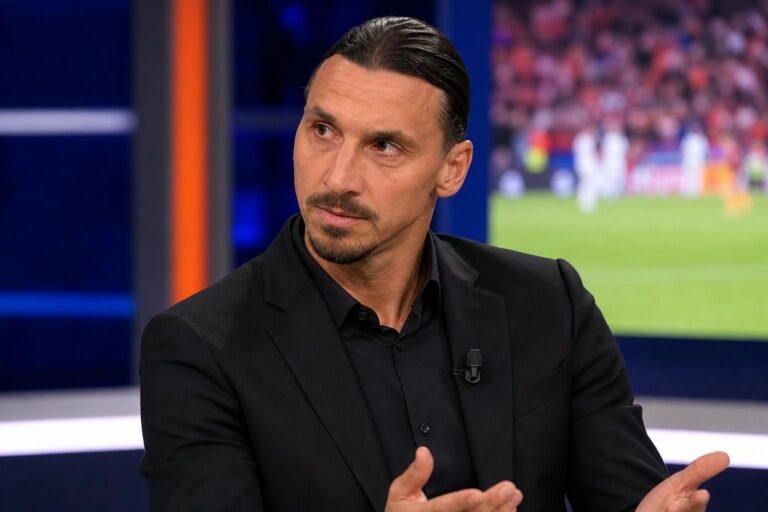 Zlatan Ibrahimovic tijdens een voetbalanalyse in een tv-studio.