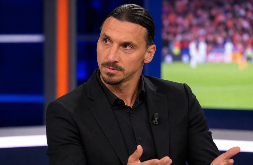 Zlatan Ibrahimovic tijdens een voetbalanalyse in een tv-studio.