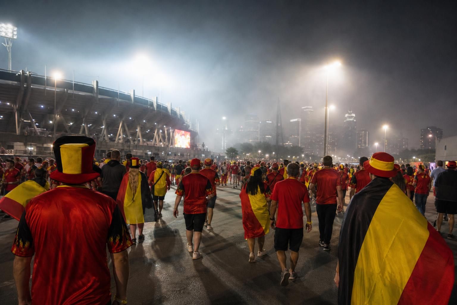 Stadionomgeving in Los Angeles met gespannen WK-sfeer voor België-Iran