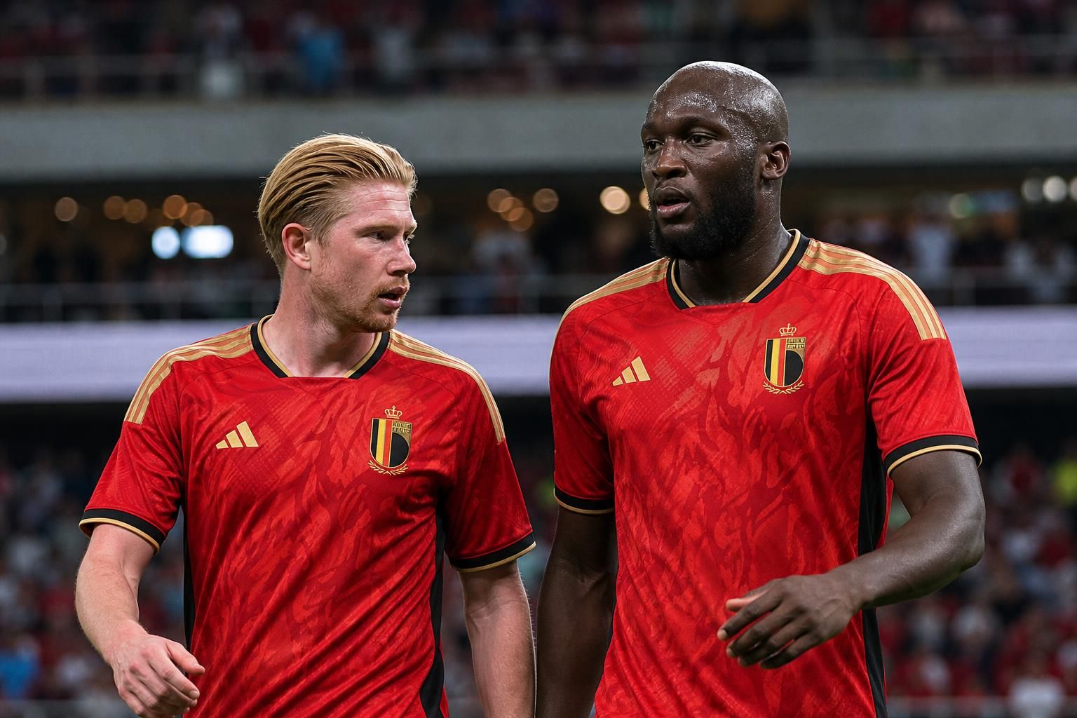 Kevin De Bruyne en Romelu Lukaku tijdens een wedstrijd van de Rode Duivels.