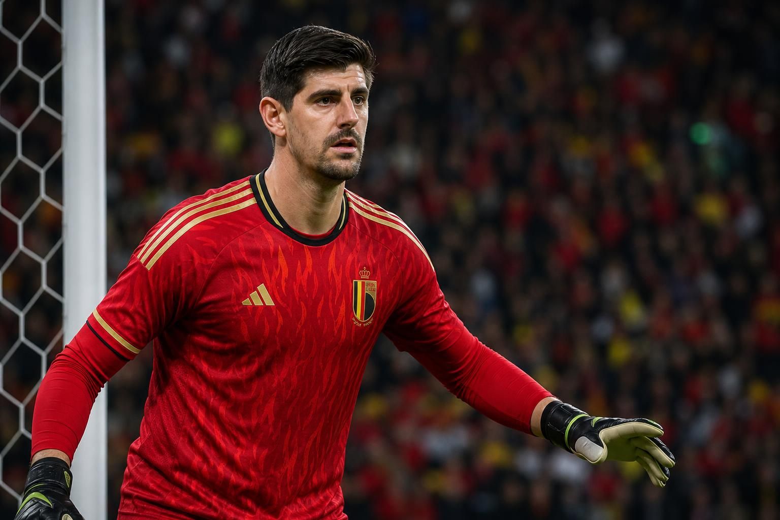 Thibaut Courtois tijdens een gespannen WK-avond met de Rode Duivels