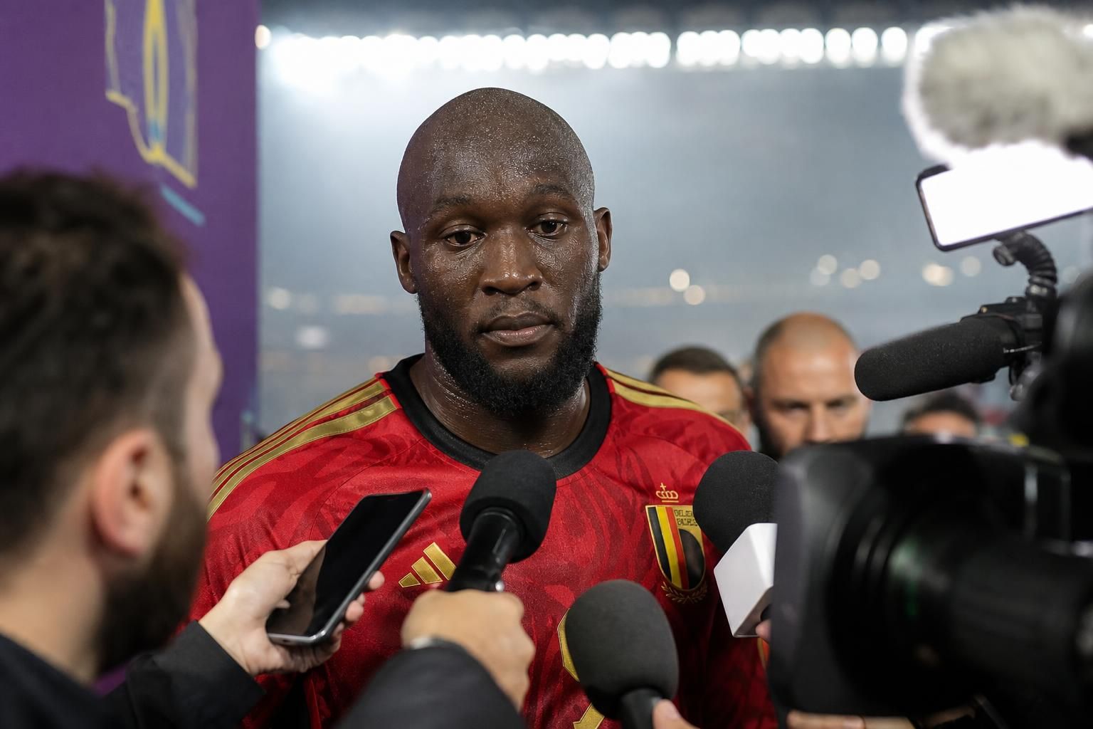 Romelu Lukaku reageert ontgoocheld na het gelijkspel van de Rode Duivels tegen Iran op het WK 2026