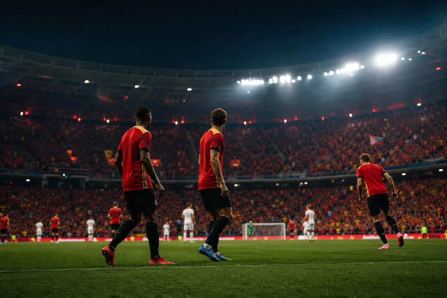 Gespannen stadionbeeld rond de Rode Duivels tijdens een WK-wedstrijd