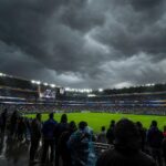 Dreigende onweerslucht boven een WK-stadion in Philadelphia