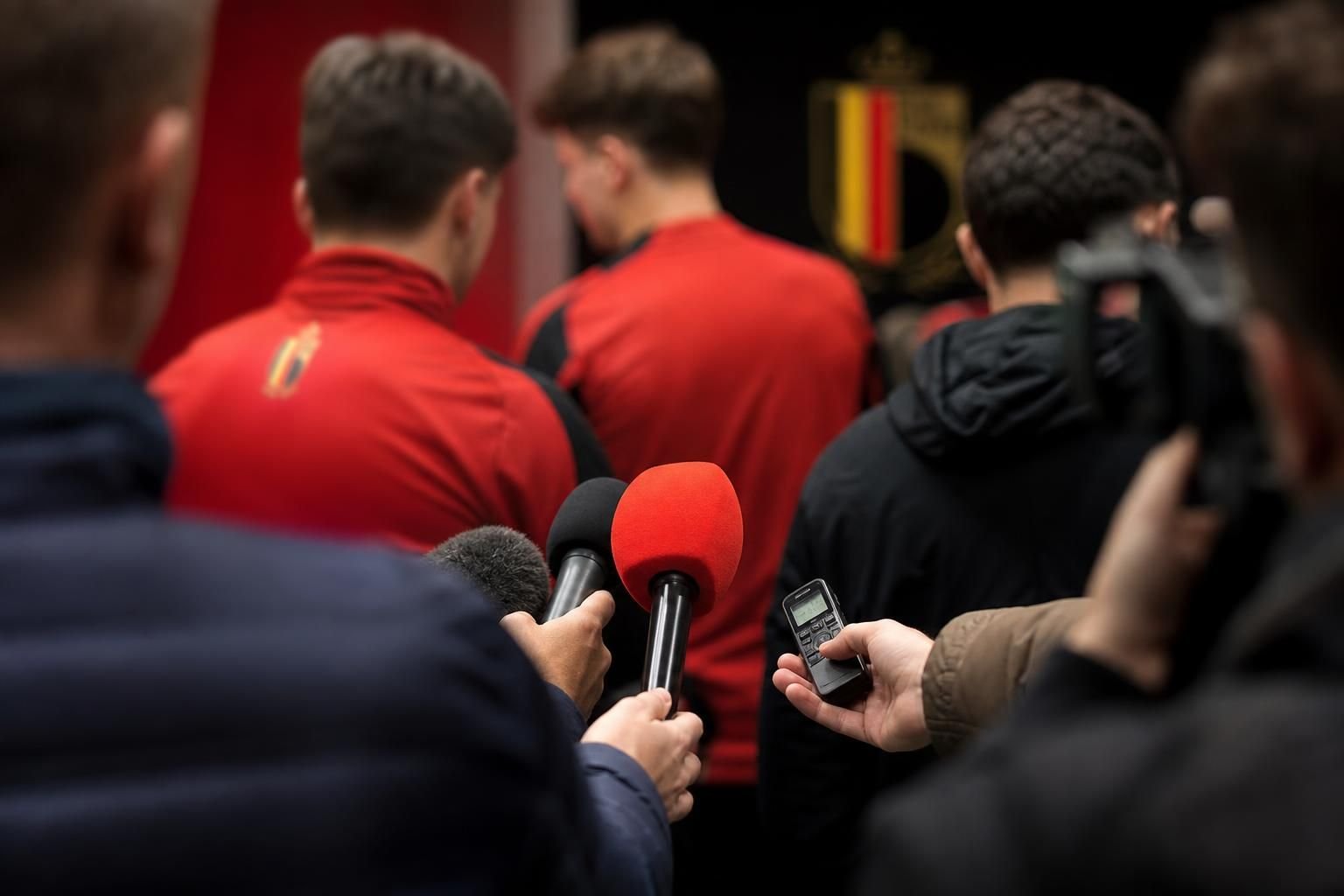 Maxim De Cuyper bij de Rode Duivels tijdens een persmoment