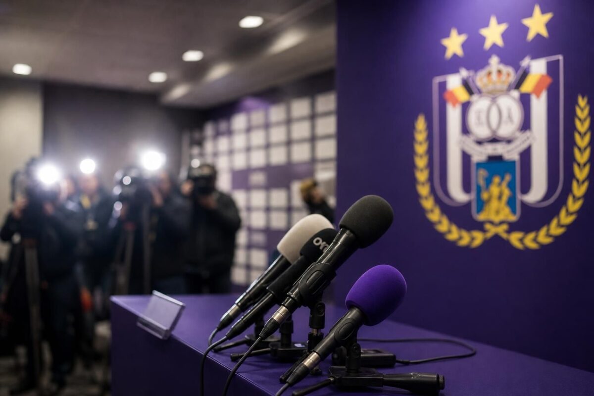 Persmoment rond RSC Anderlecht in het Lotto Park zonder herkenbare gezichten
