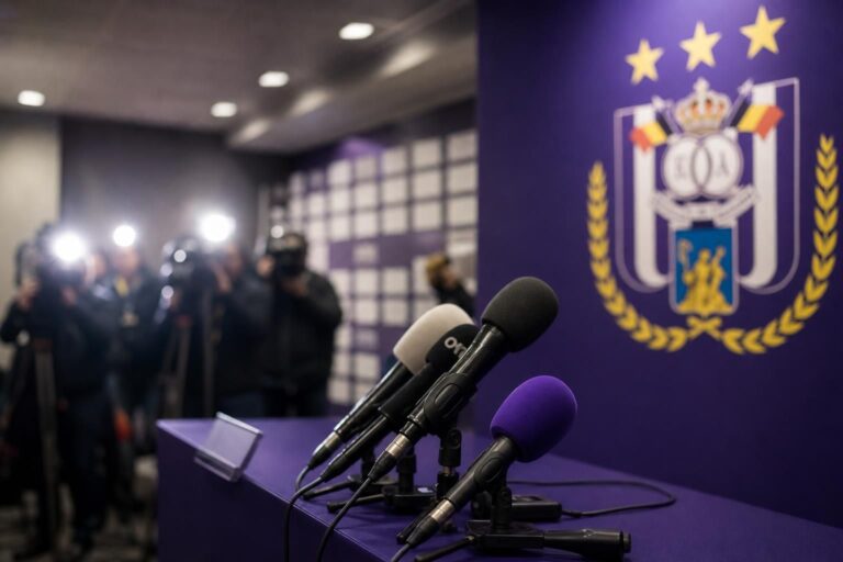 Persmoment rond RSC Anderlecht in het Lotto Park zonder herkenbare gezichten