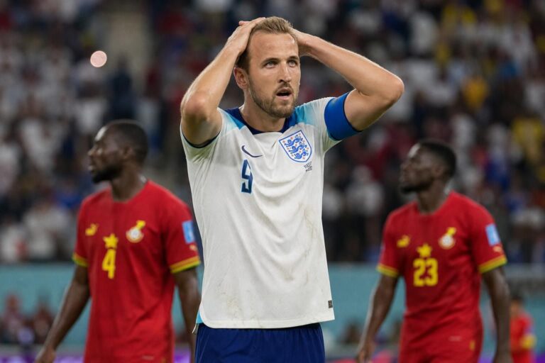 Harry Kane baalt na de gemiste Engelse kansen tegen Ghana