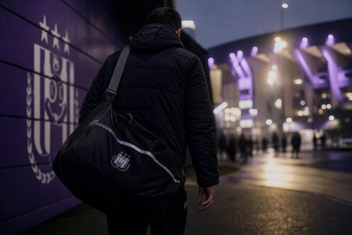 Transfercontext rond RSC Anderlecht met focus op spanning en clubomgeving zonder herkenbare gezichten
