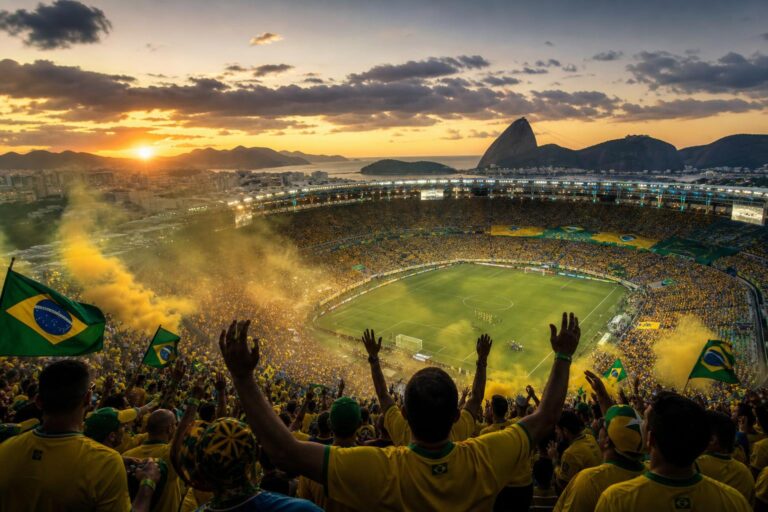 Braziliaanse supporters in gele shirts beleven de voetbalcultuur van Brazilië