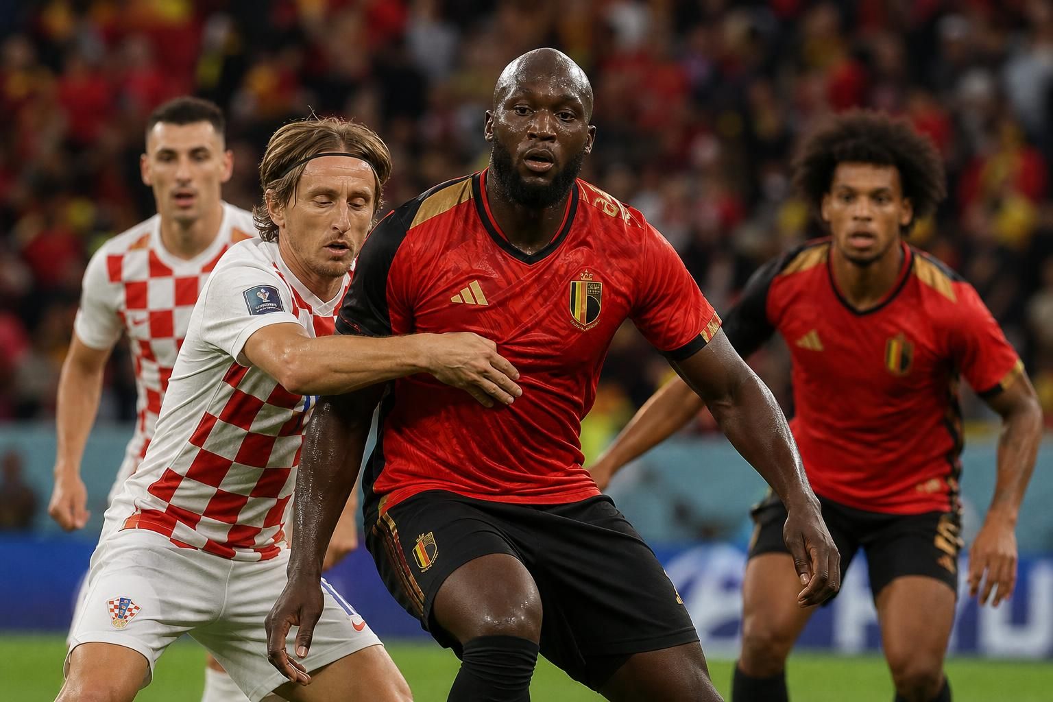 Romelu Lukaku in actie bij de Rode Duivels tijdens een gespannen WK-wedstrijd