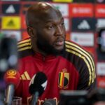 Romelu Lukaku tijdens een mediamoment bij de Rode Duivels