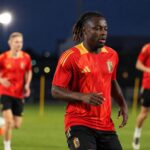 Jérémy Doku op training bij de Rode Duivels richting de WK-wedstrijd tegen Nieuw-Zeeland