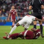 Tense WK match atmosphere after a heavy tackle during Canada against Qatar