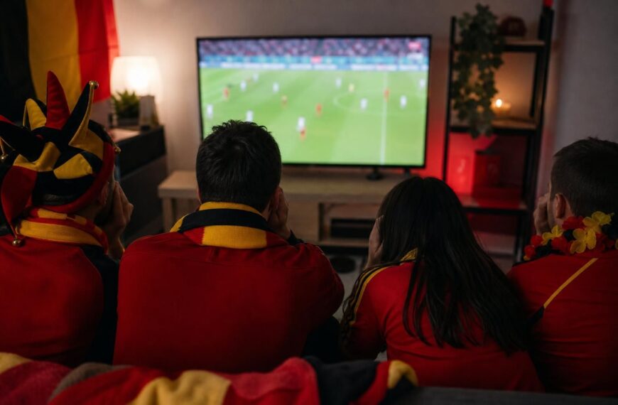 Belgische supporters volgen gespannen een vroeg WK-duel van de Rode Duivels