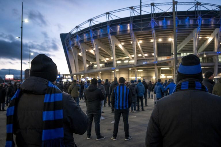 Gespannen stadionomgeving rond Club Brugge terwijl het stadiondossier op een beslissing wacht.