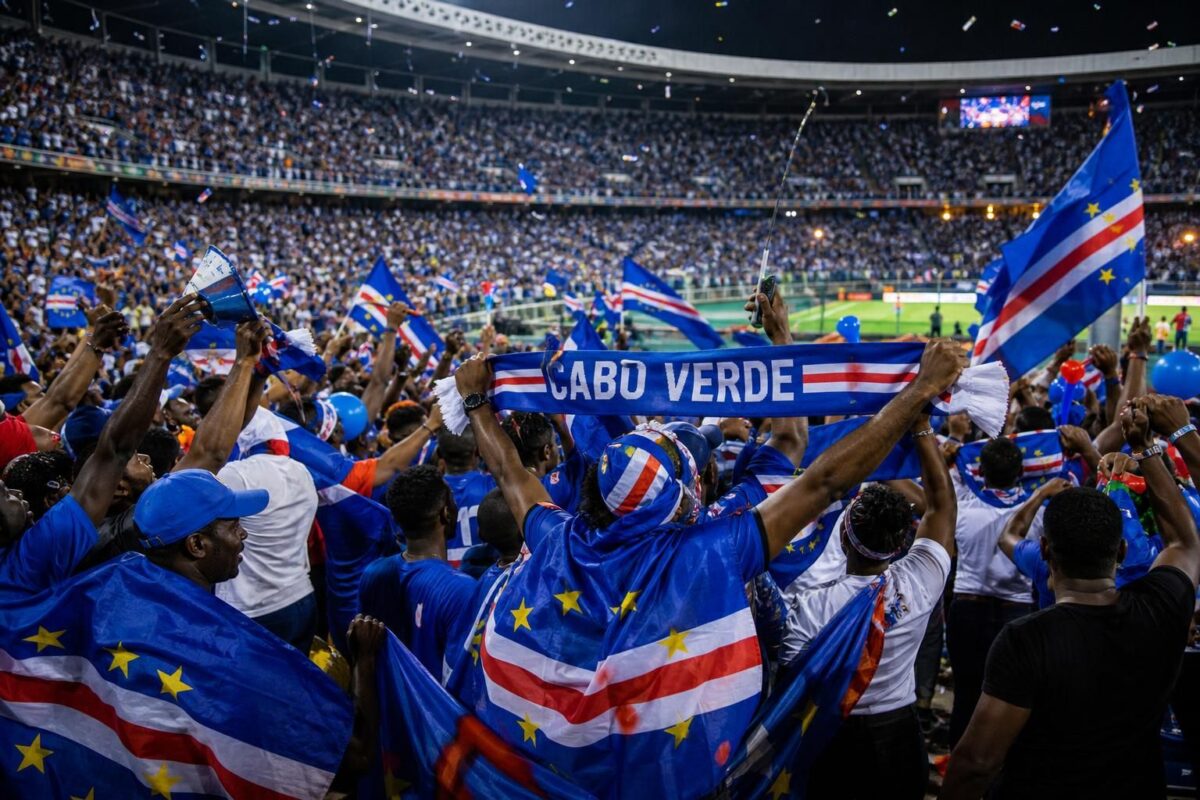 Kaapverdische supporters vieren een historische WK-kwalificatie in een vol stadion