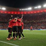 Rode Duivels vieren tijdens de ruime WK-zege tegen Nieuw-Zeeland