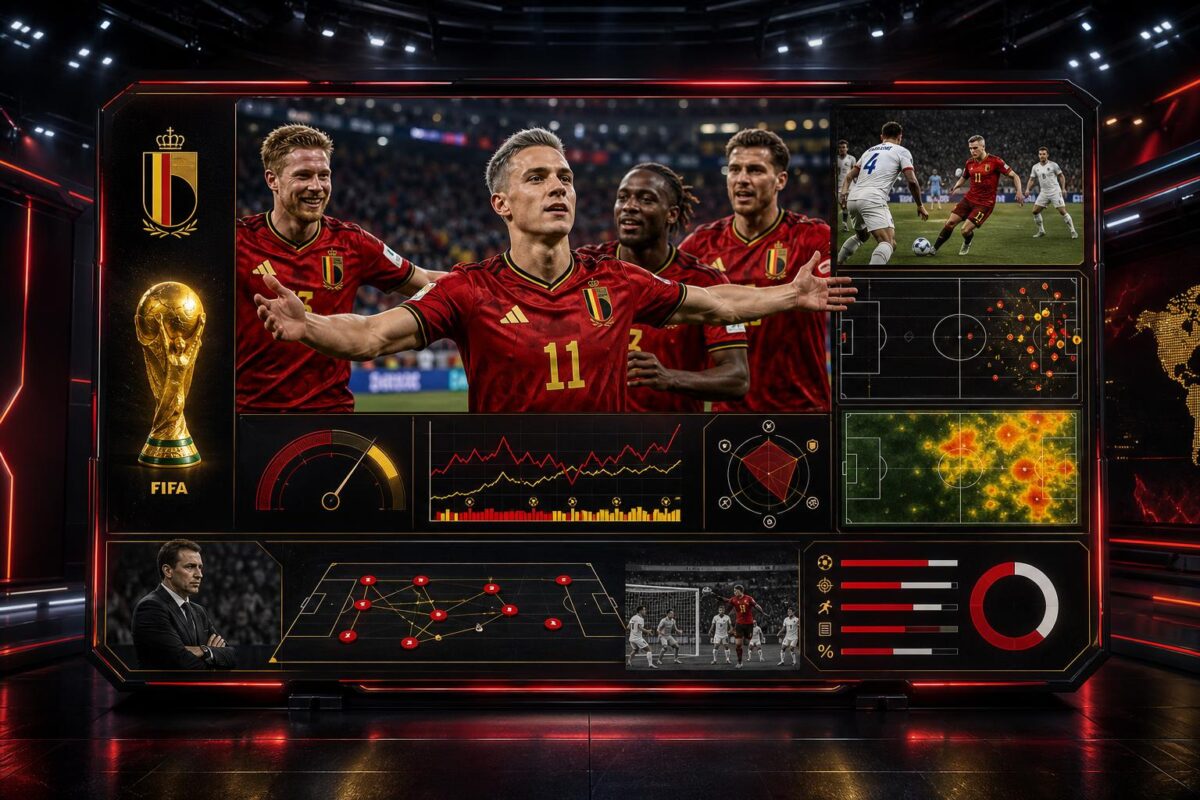 Leandro Trossard viert een doelpunt voor België tegen Nieuw-Zeeland op het WK 2026