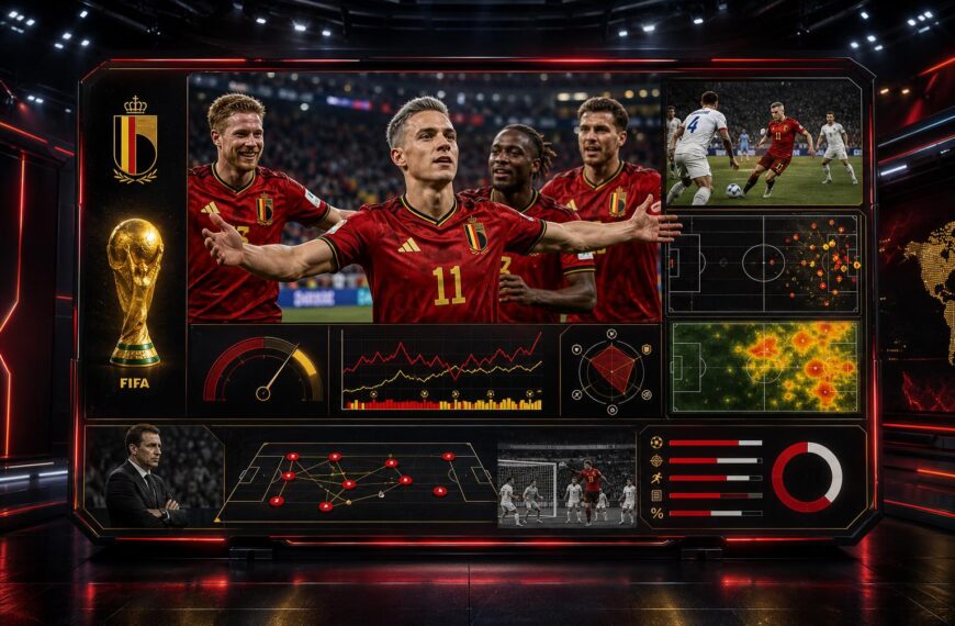 Leandro Trossard viert een doelpunt voor België tegen Nieuw-Zeeland op het WK 2026