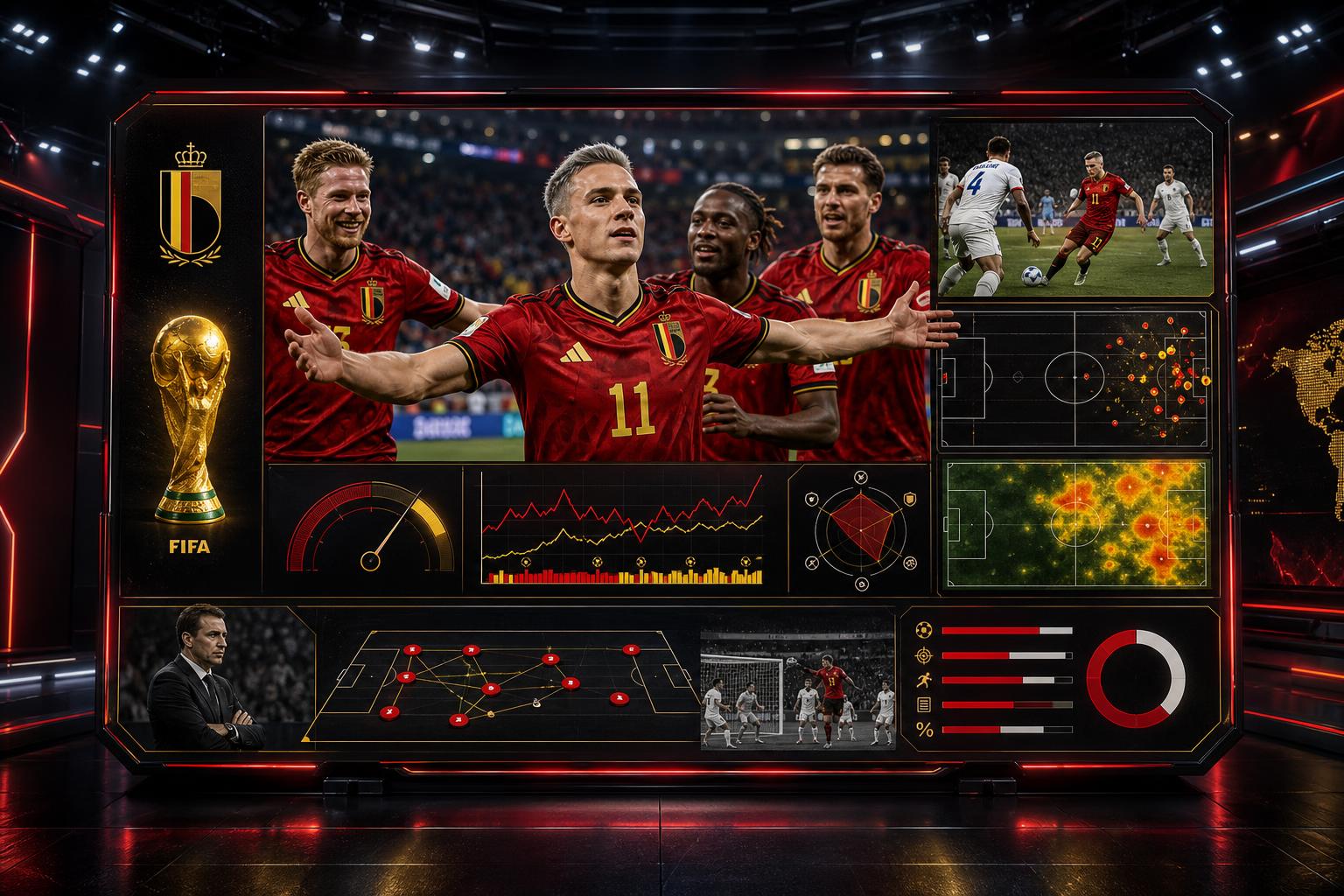 Leandro Trossard viert een doelpunt voor België tegen Nieuw-Zeeland op het WK 2026