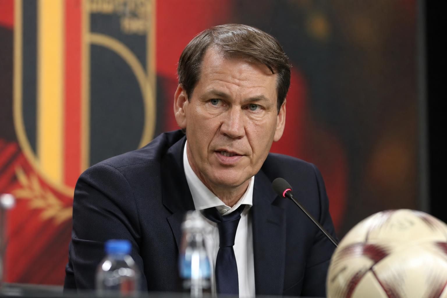 Rudi Garcia spreekt na de WK-zege van de Rode Duivels tegen Nieuw-Zeeland.