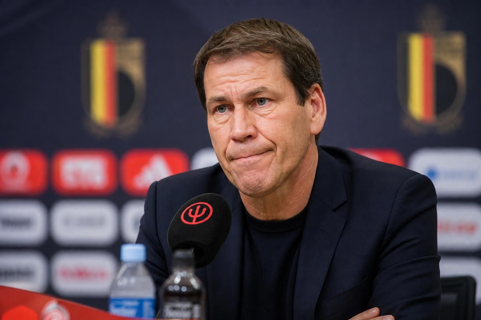 Rudi Garcia in een gespannen persmoment rond de Rode Duivels