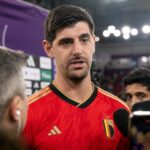 Thibaut Courtois bij de Rode Duivels na een WK-wedstrijd