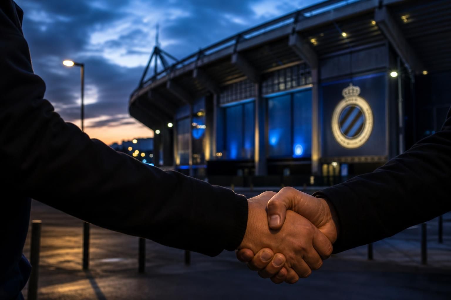Transfercontext rond Club Brugge met een gespannen stadionomgeving zonder herkenbare personen