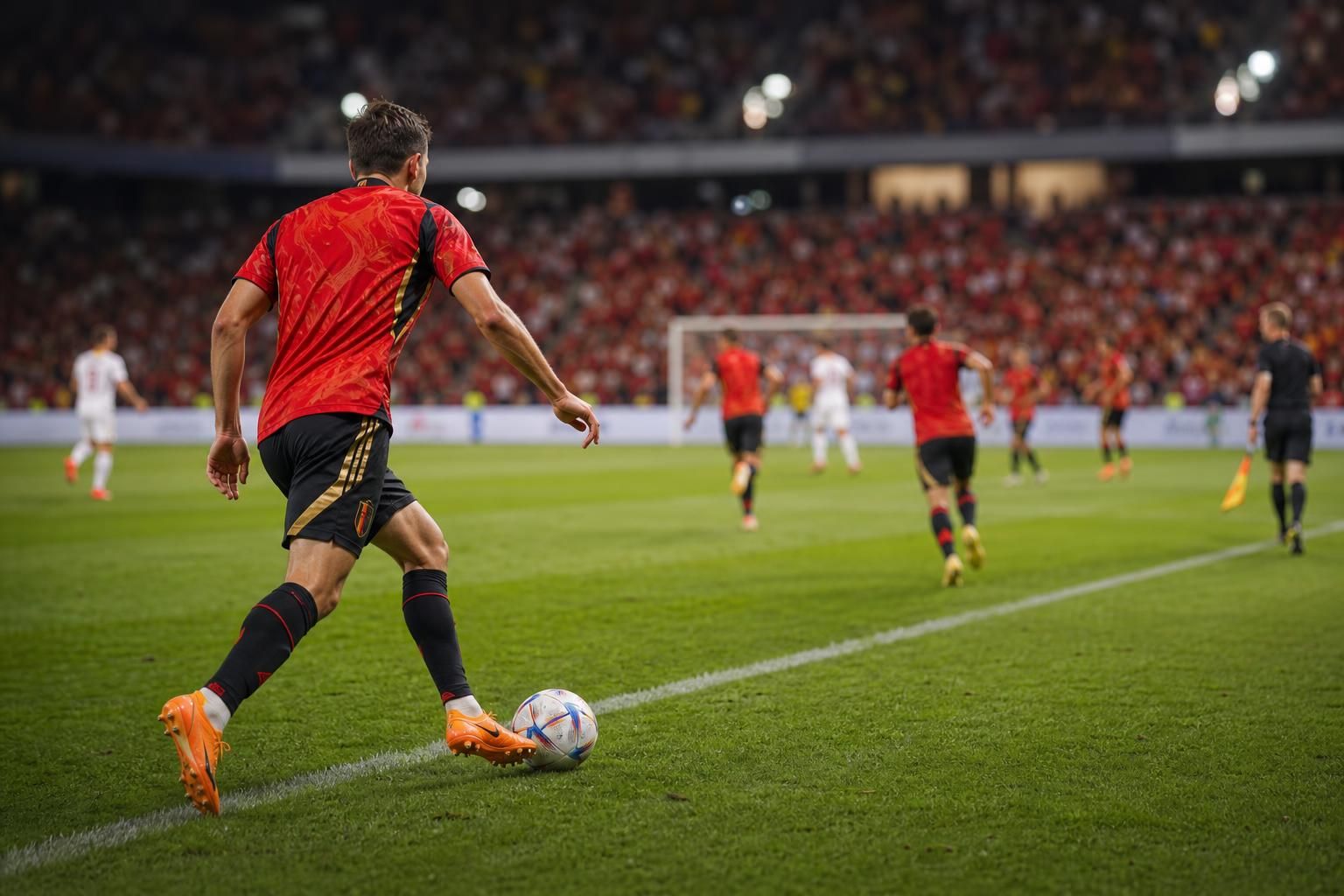 Belgische spelers vieren tijdens een WK-wedstrijd zonder herkenbare gezichten