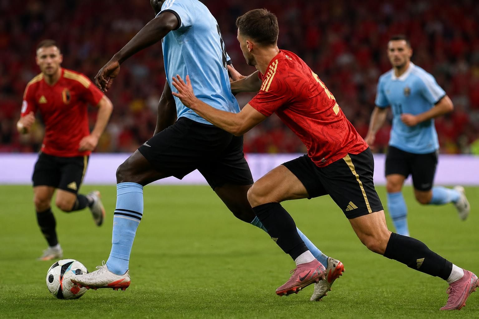 Rode Duivels-speler zet druk tijdens een internationale wedstrijd