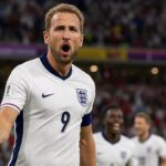 Harry Kane viert een doelpunt voor Engeland op het WK.