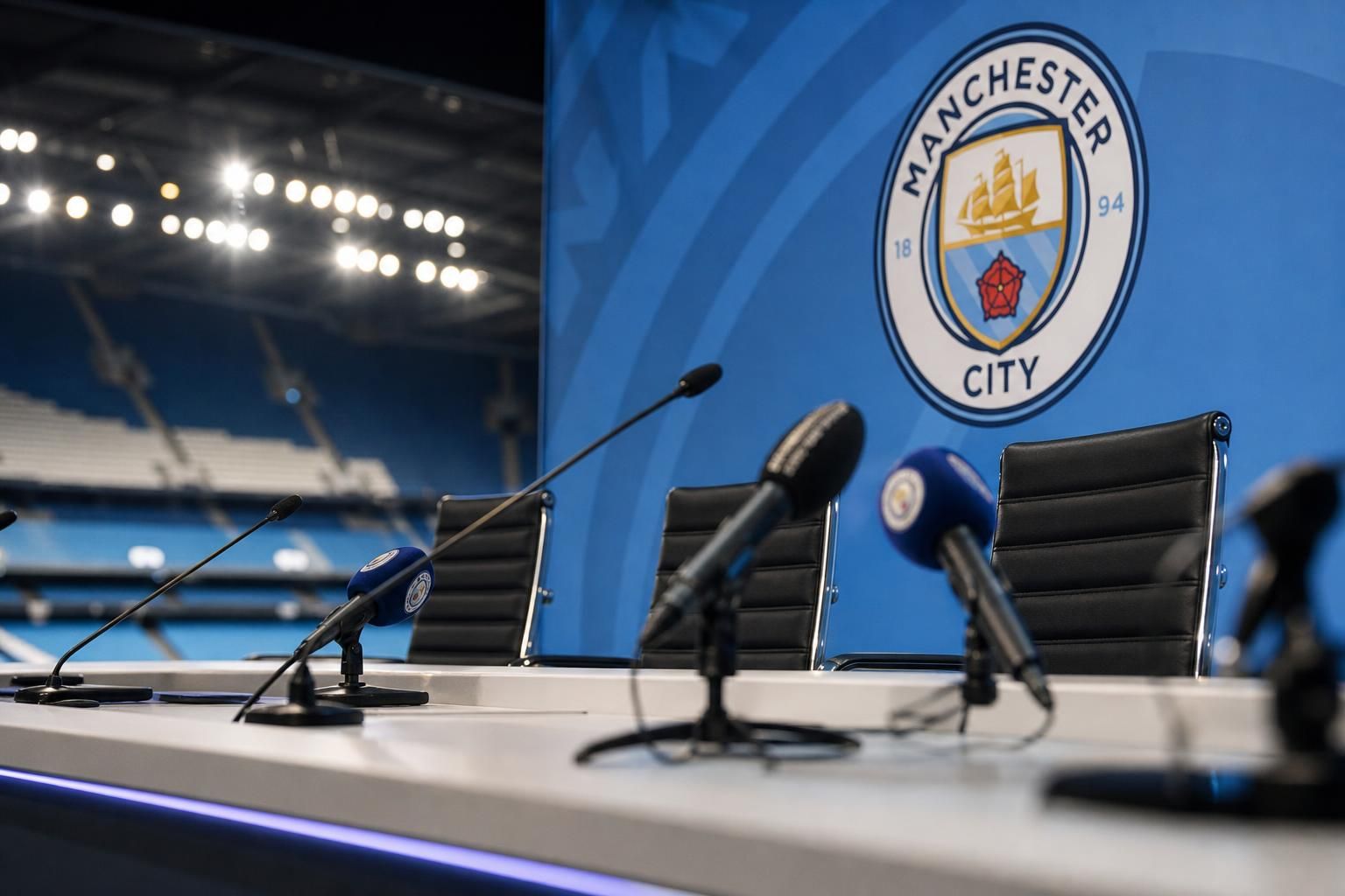 Persmoment rond de nieuwe trainersaanstelling bij Manchester City