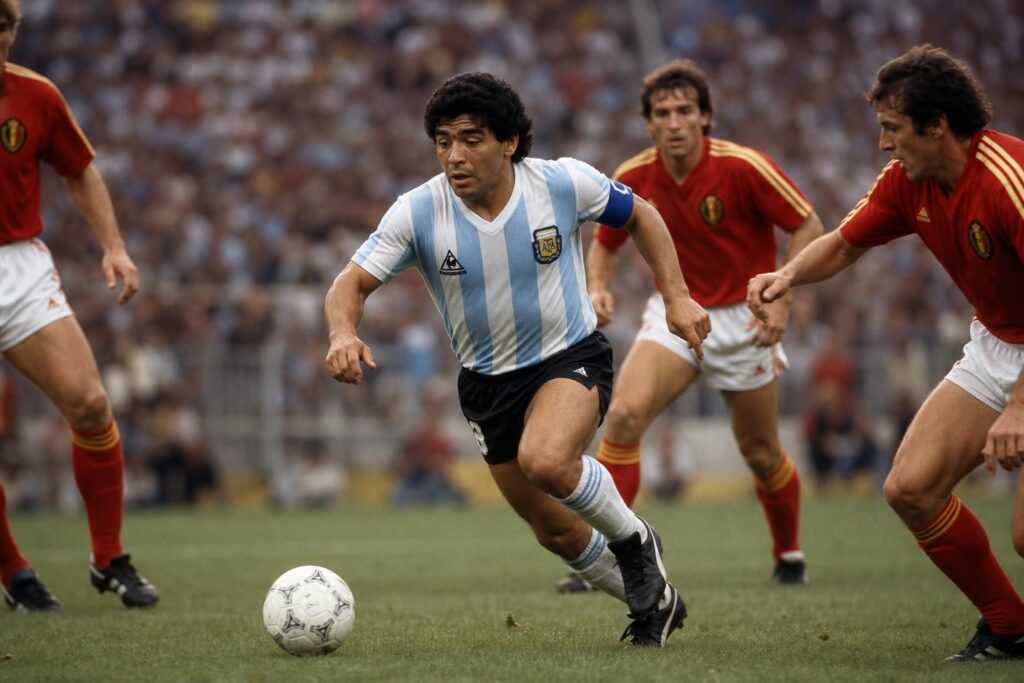 maradona-wk-1986-veertig-jaar-argentinie Diego Armando Maradona tijdens het WK 1986, het toernooi waarin hij Argentinië naar de wereldtitel leidde