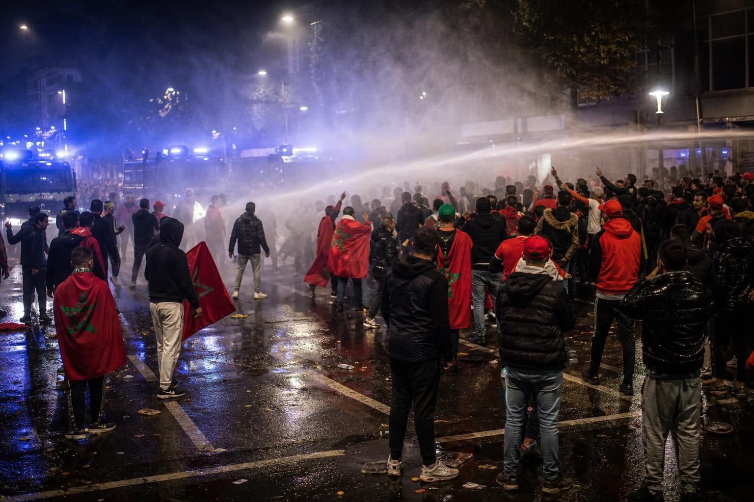 Marokkaanse supporters tijdens een gespannen WK-viering na de zege tegen Nederland