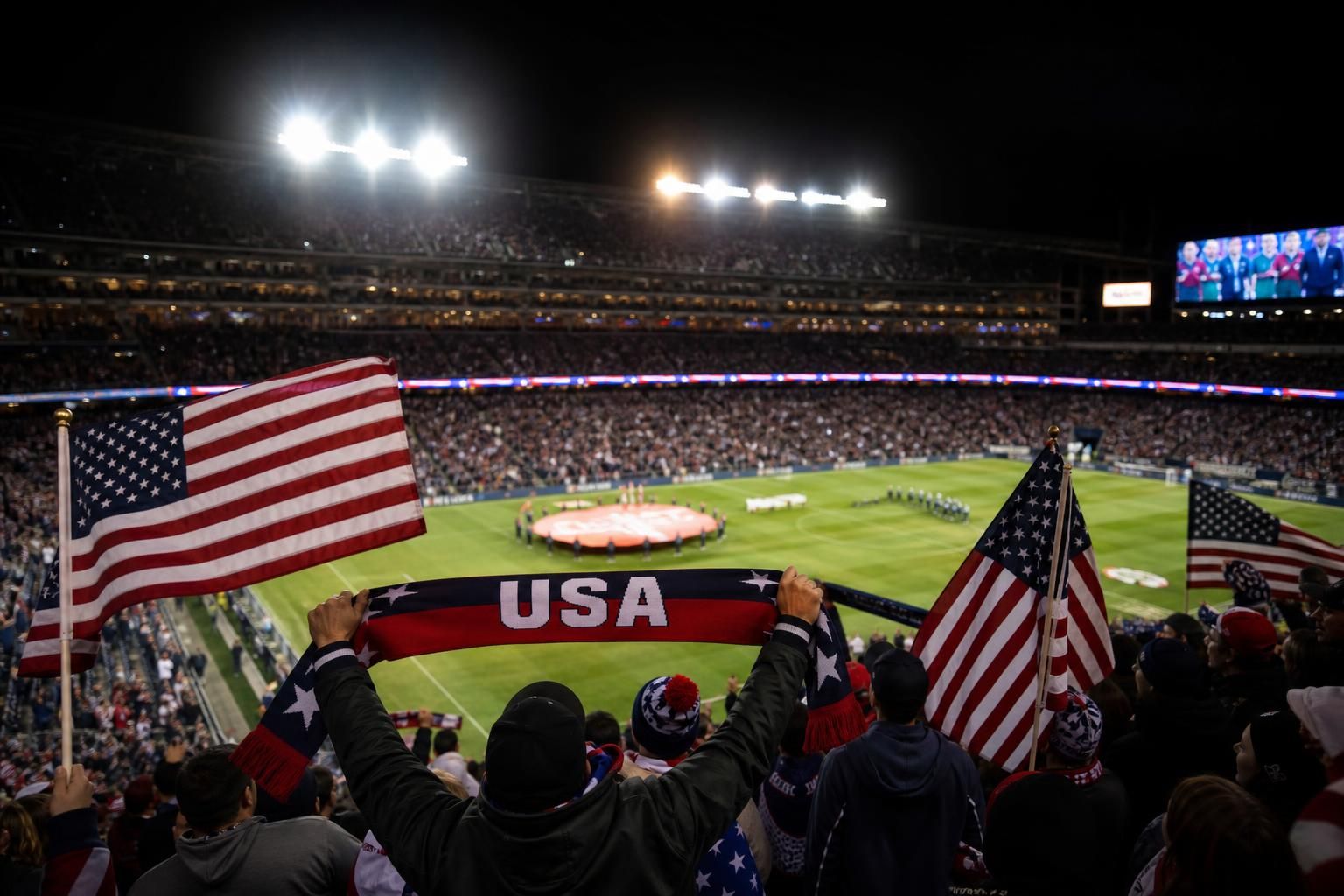 Amerikaanse supporters in een gespannen WK-sfeer rond een knock-outwedstrijd