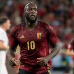 Romelu Lukaku in actie voor de Rode Duivels tijdens een interland.