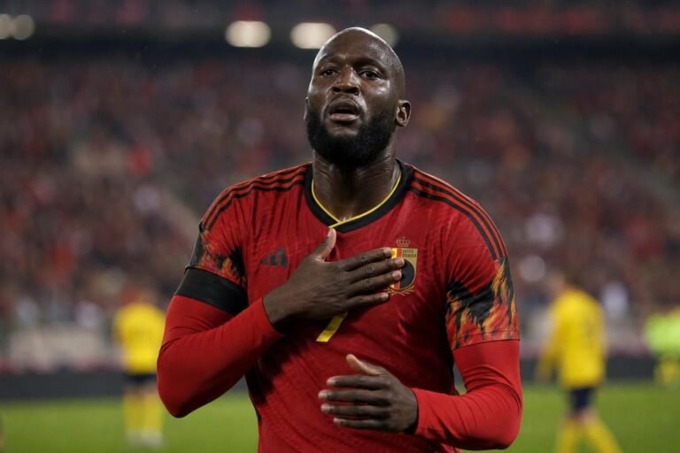 Romelu Lukaku tijdens een wedstrijd van de Rode Duivels in aanloop naar het WK