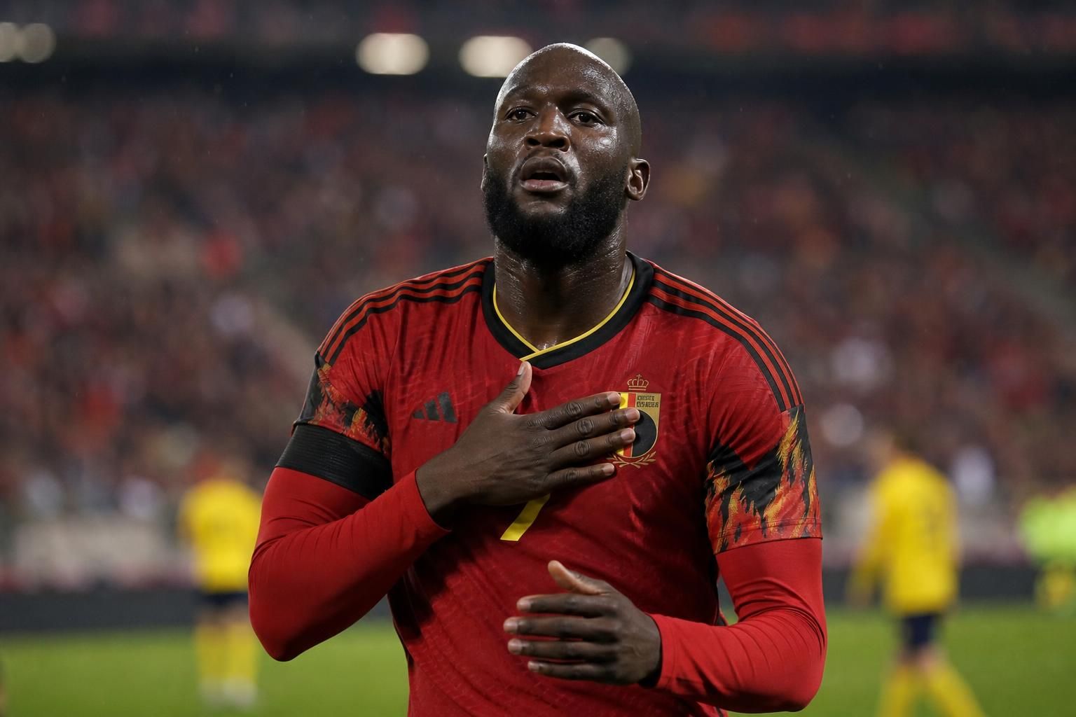 Romelu Lukaku tijdens een wedstrijd van de Rode Duivels in aanloop naar het WK