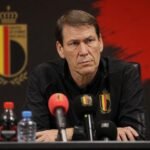 Rudi Garcia tijdens een persmoment van de Rode Duivels richting WK